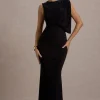 Paphos | Black Draped Sleeveless Maxi Dress