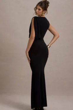 Paphos | Black Draped Sleeveless Maxi Dress