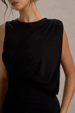 Paphos | Black Draped Sleeveless Maxi Dress