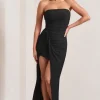 Paprika | Black Ruched Halter-Neck Bandeau Maxi Dress