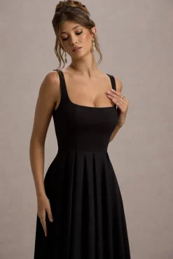 Parina | Black Strappy Volume-Hem Maxi Dress