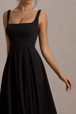 Parina | Black Strappy Volume-Hem Maxi Dress