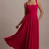 Parina | Red Strappy Volume-Hem Maxi Dress