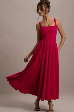 Parina | Red Strappy Volume-Hem Maxi Dress