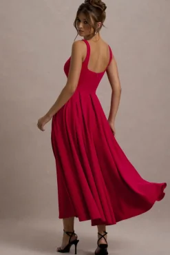 Parina | Red Strappy Volume-Hem Maxi Dress