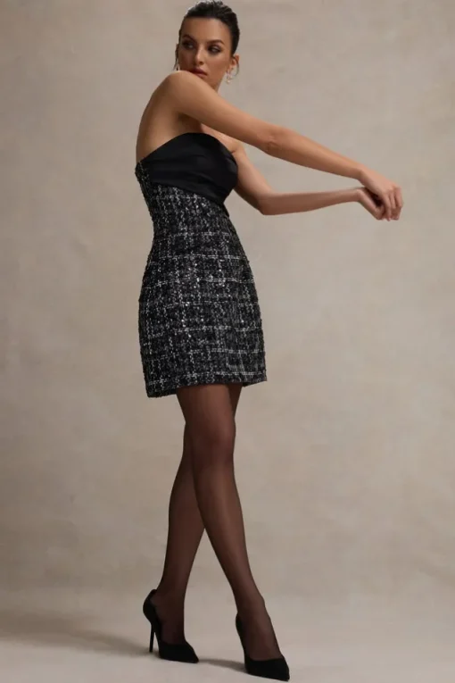 Park Avenue | Black Boucle Strapless Tailored Mini Dress