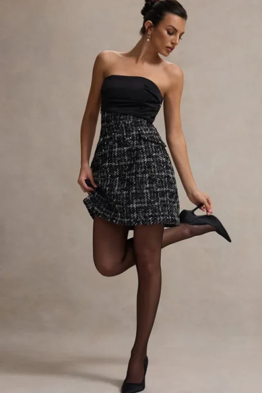 Park Avenue | Black Boucle Strapless Tailored Mini Dress