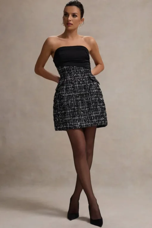 Park Avenue | Black Boucle Strapless Tailored Mini Dress