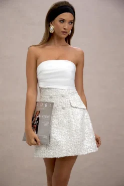 Park Avenue | Cream Boucle Strapless Tailored Mini Dress