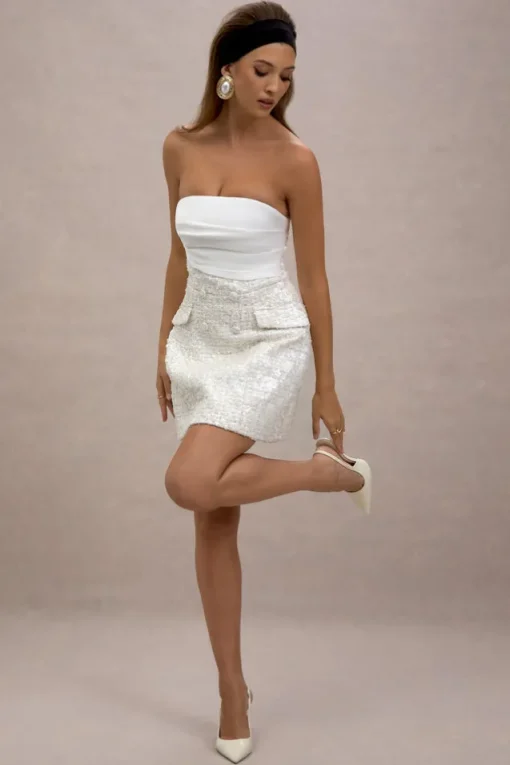 Park Avenue | Cream Boucle Strapless Tailored Mini Dress