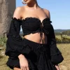 Parla Anglaise | Black Lace Eyelet Frilled Shorts With Drawstrings