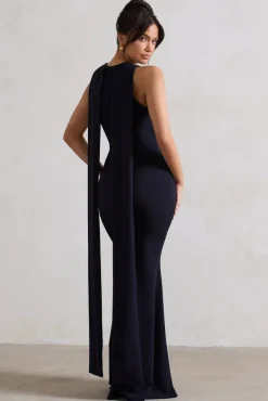 Patty | Navy High-Neck Sleeveless Maxi Dress