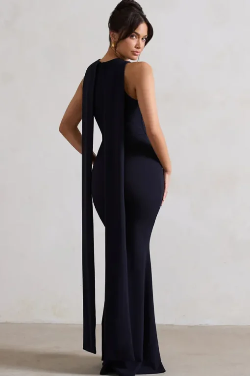 Patty | Navy High-Neck Sleeveless Maxi Dress
