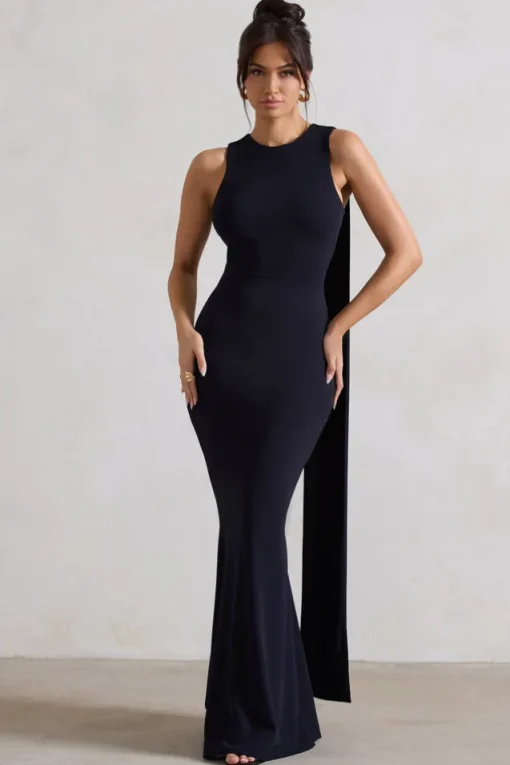 Patty | Navy High-Neck Sleeveless Maxi Dress