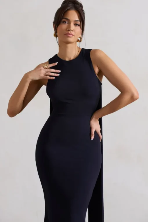Patty | Navy High-Neck Sleeveless Maxi Dress