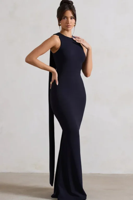 Patty | Navy High-Neck Sleeveless Maxi Dress