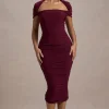 Paxos | Burgundy Ruched Short-Sleeve Midi Dress