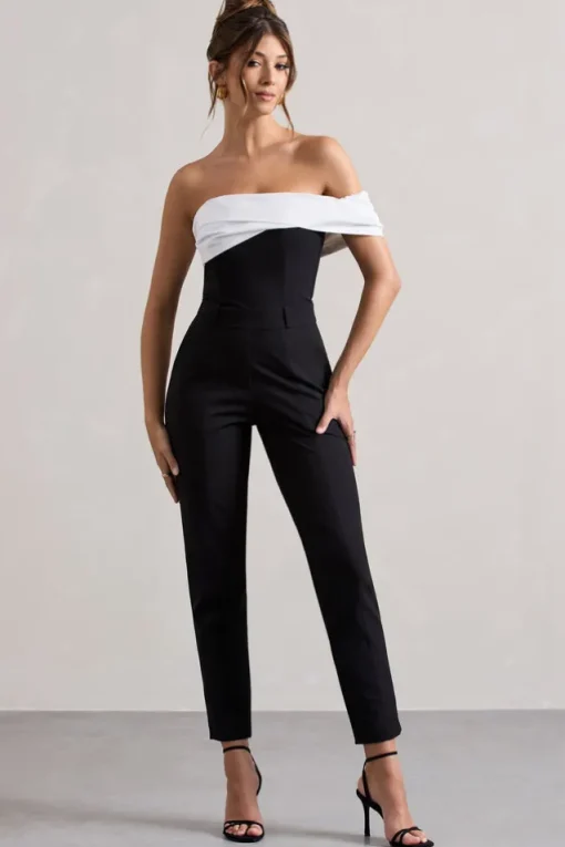 Paxton | Black Twisted Bardot Tailored Jumpsuit