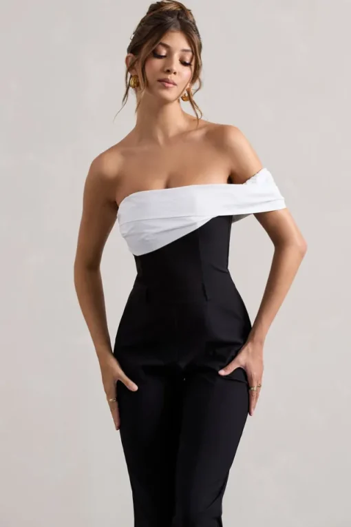 Paxton | Black Twisted Bardot Tailored Jumpsuit
