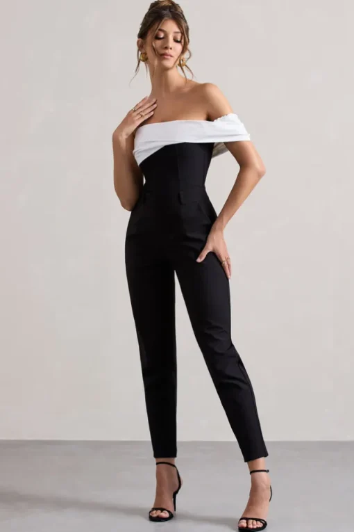 Paxton | Black Twisted Bardot Tailored Jumpsuit