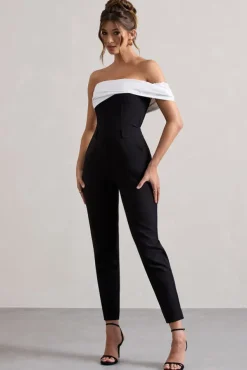 Paxton | Black Twisted Bardot Tailored Jumpsuit