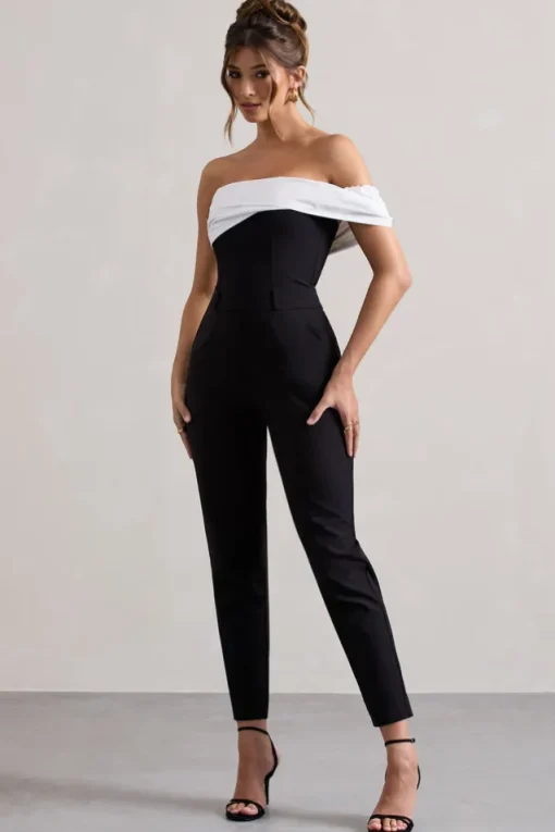 Paxton | Black Twisted Bardot Tailored Jumpsuit