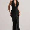 Payton | Black Ruched Halter-Neck Maxi Dress