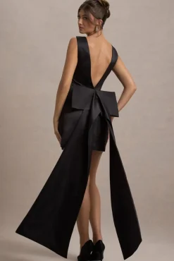 Peace | Black Satin Mini Dress With Drape Detail