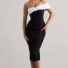 Pearl | Black Twisted Bardot Tailored Midi Dress