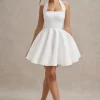 Peggy | White Halter-Neck Skater Mini Dress