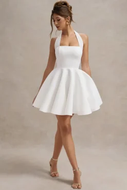 Peggy | White Halter-Neck Skater Mini Dress
