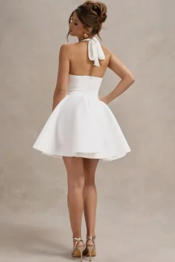 Peggy | White Halter-Neck Skater Mini Dress