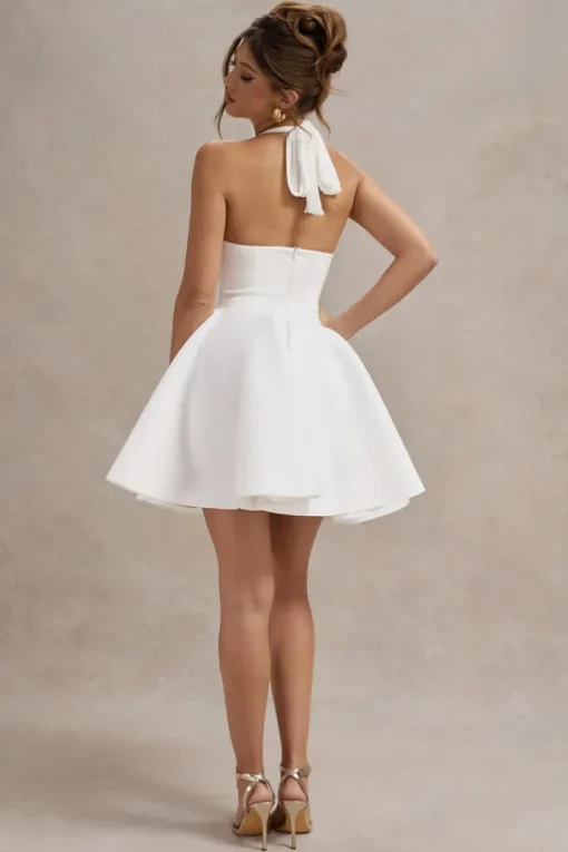 Peggy | White Halter-Neck Skater Mini Dress
