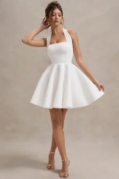 Peggy | White Halter-Neck Skater Mini Dress