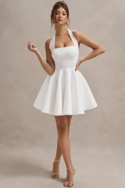 Peggy | White Halter-Neck Skater Mini Dress