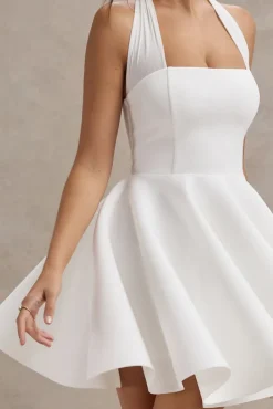 Peggy | White Halter-Neck Skater Mini Dress