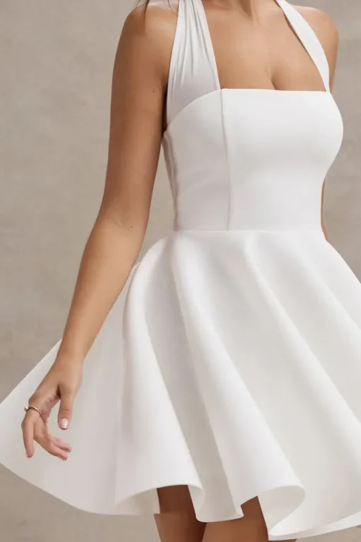 Peggy | White Halter-Neck Skater Mini Dress