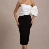 Perception | Black and White Asymmetric One-Sleeve Midi Dress