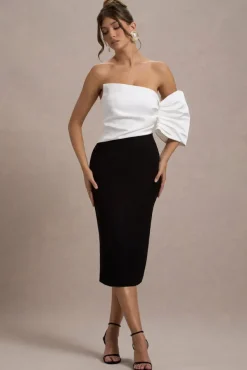 Perception | Black and White Asymmetric One-Sleeve Midi Dress
