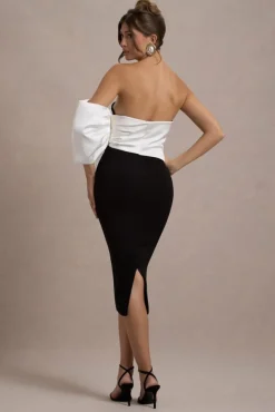 Perception | Black and White Asymmetric One-Sleeve Midi Dress