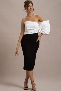 Perception | Black and White Asymmetric One-Sleeve Midi Dress