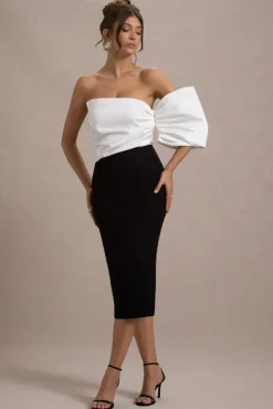 Perception | Black and White Asymmetric One-Sleeve Midi Dress