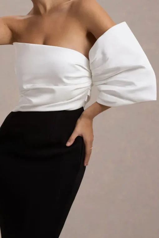 Perception | Black and White Asymmetric One-Sleeve Midi Dress