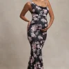 Phantasy | Black Floral Maternity Cowl Neck Maxi Dress