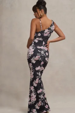 Phantasy | Black Floral Maternity Cowl Neck Maxi Dress
