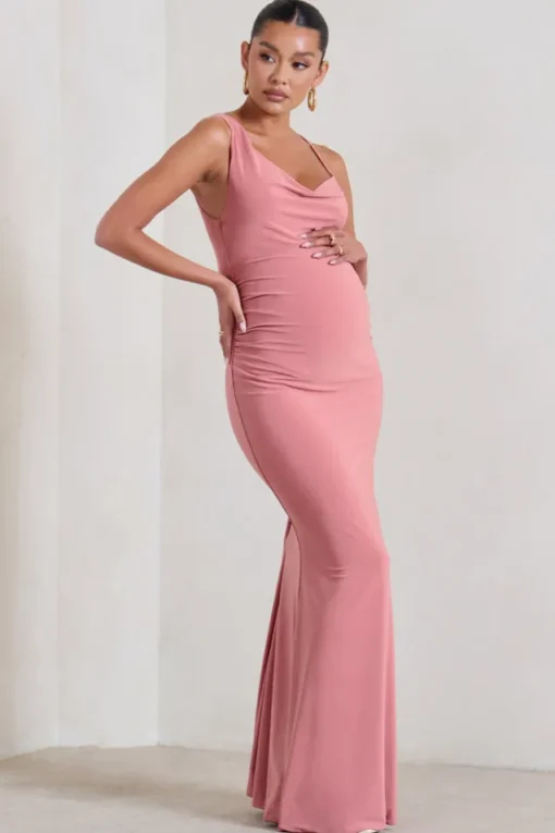 Phantasy | Blush Pink Maternity Cowl Neck Maxi Dress