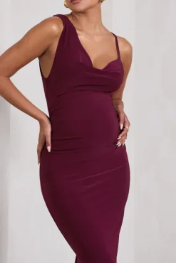 Phantasy | Burgundy Maternity Cowl Neck Maxi Dress