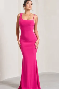 Phantasy | Hot Pink Asymmetric Neckline Cowl Maxi Dress