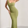 Phantasy | Olive Asymmetric Neckline Cowl Maxi Dress