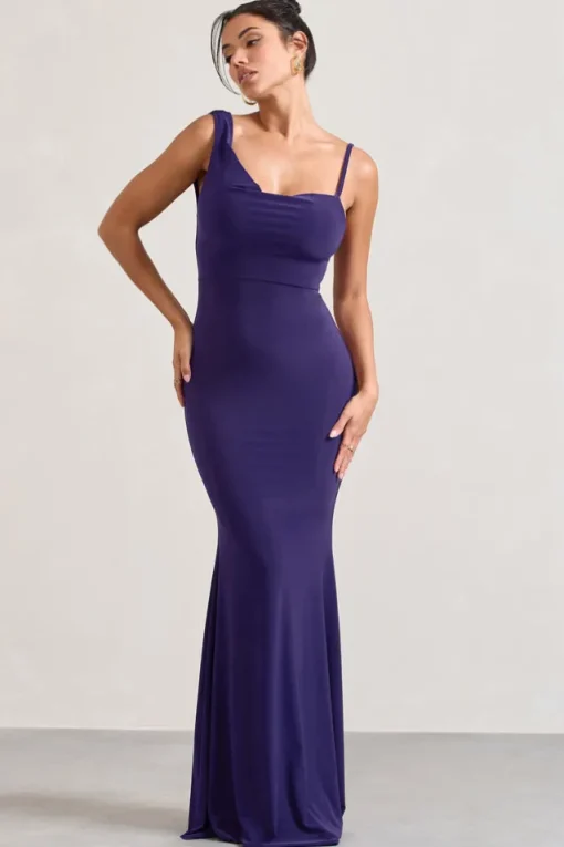 Phantasy | Purple Asymmetric Neckline Cowl Maxi Dress